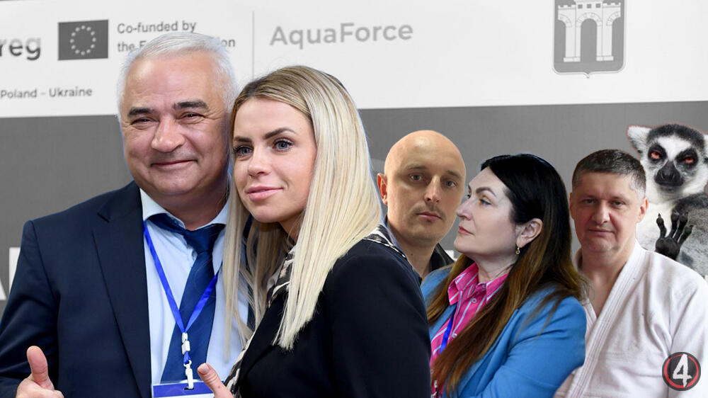 В українсько-польський проєкт «AquaForce» взяли свояків депутаток від «Рівне Разом». Асистентом керівника – швагра Світлани Марчук Юрія Кутузу (на колажі вкінці праворуч), та менеджером з комунікацій – швагра Катерини Марчук Дмитра Шустика (на колажі між депутатками Катериною та Світланою Марчук)
